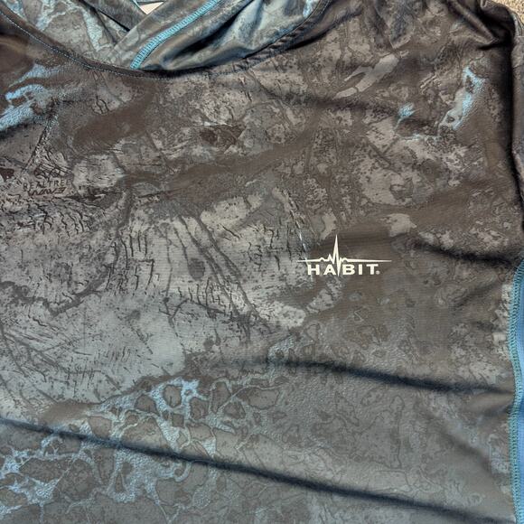 Habit Mens UPF 40+ UV Protection Hooded Performance Shirt Blue Camo 2XL Fishing - Picture 3 of 10